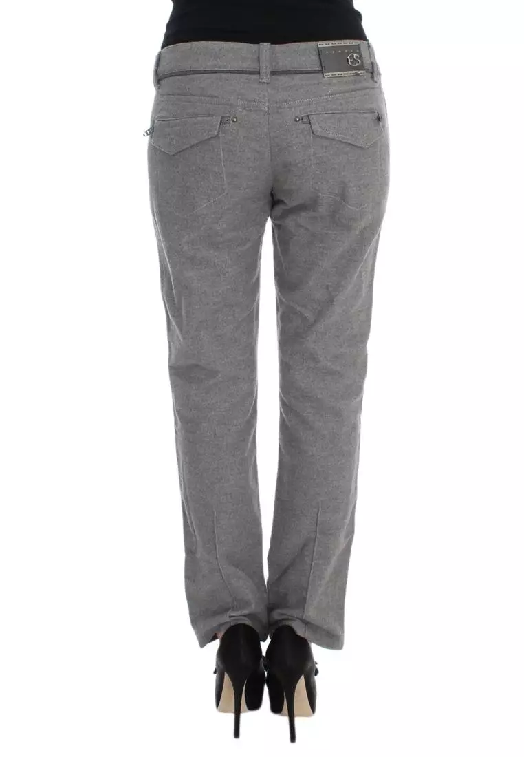 Buy Ermanno Scervino Grey Straight Leg Pants Side Stripe