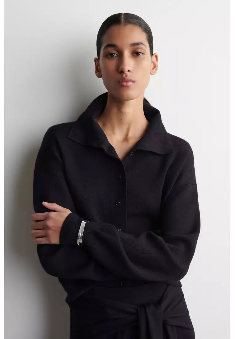 MERINO WOOL FUNNEL-NECK CARDIGAN