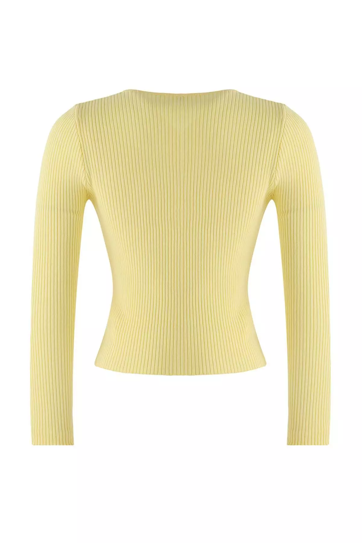 Yellow Mercerized Look Ribbed Knitwear Cardigan