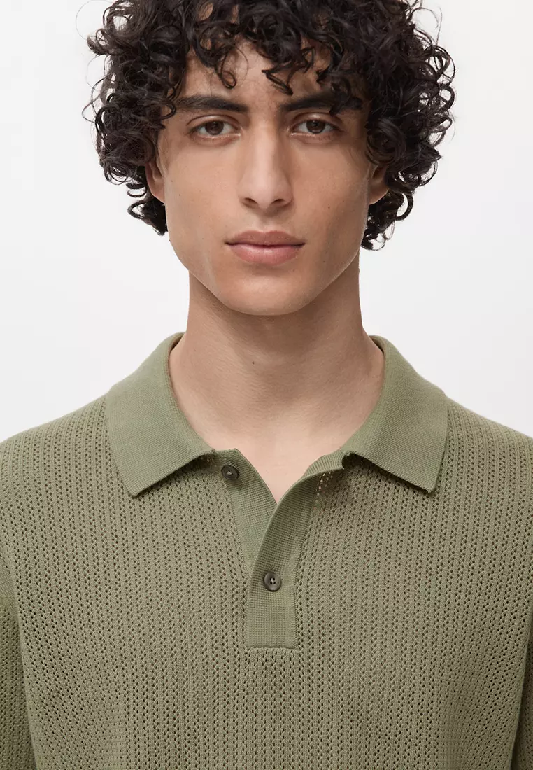 Openwork Knitted Cotton Polo Shirt