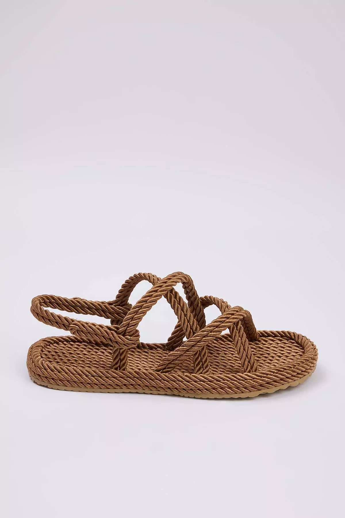 Brown Cross Strap Rope Drawstring Women's Straw Sandals Takss25Sd00056
