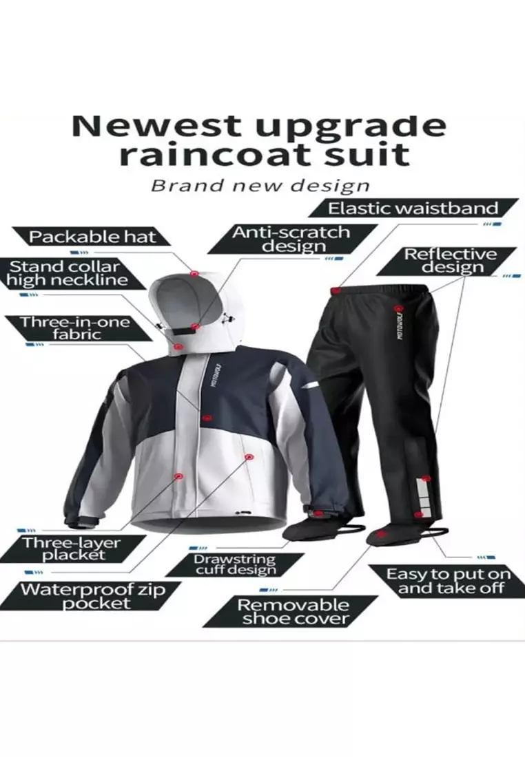 Motowolf MDL0405 Raincoat Jacket And Pants With Bag- Gray