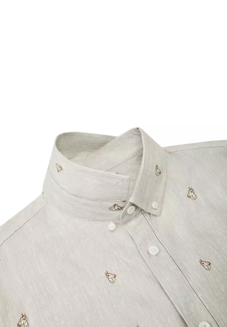 G2000 Wrinkle-Free Mini Horse Digital Print Comfort Fit Oxford Casual Shirt