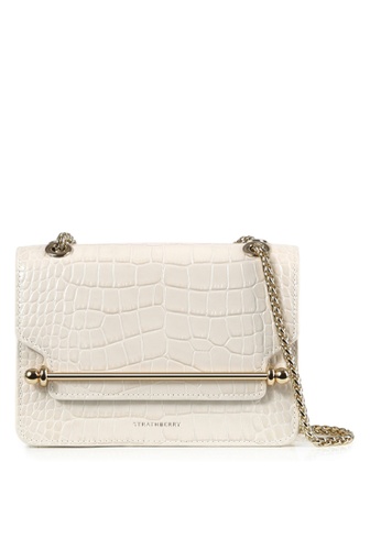 Strathberry white and beige EAST/WEST MINI CROSSBODY - EMBOSSED CROC VANILLA 8ABB7AC0BE4475GS_1