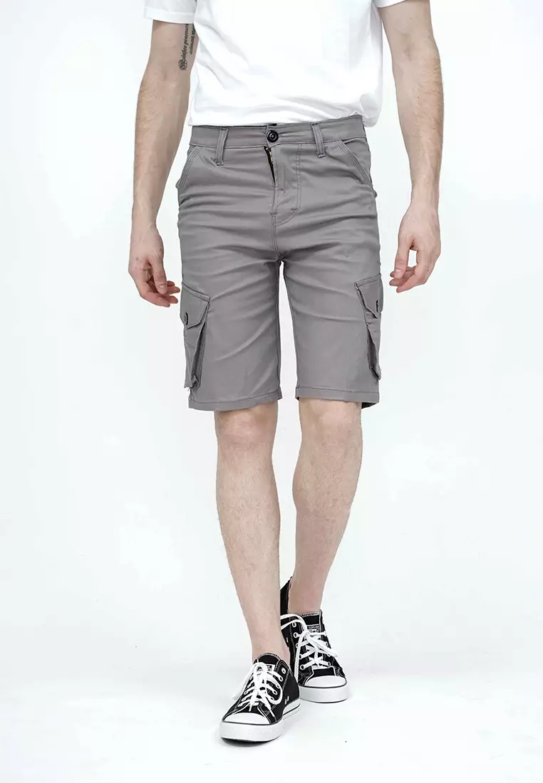 Celana pendek kargo pria cargo pants slim fit melar stretch houseofcuff abu tua