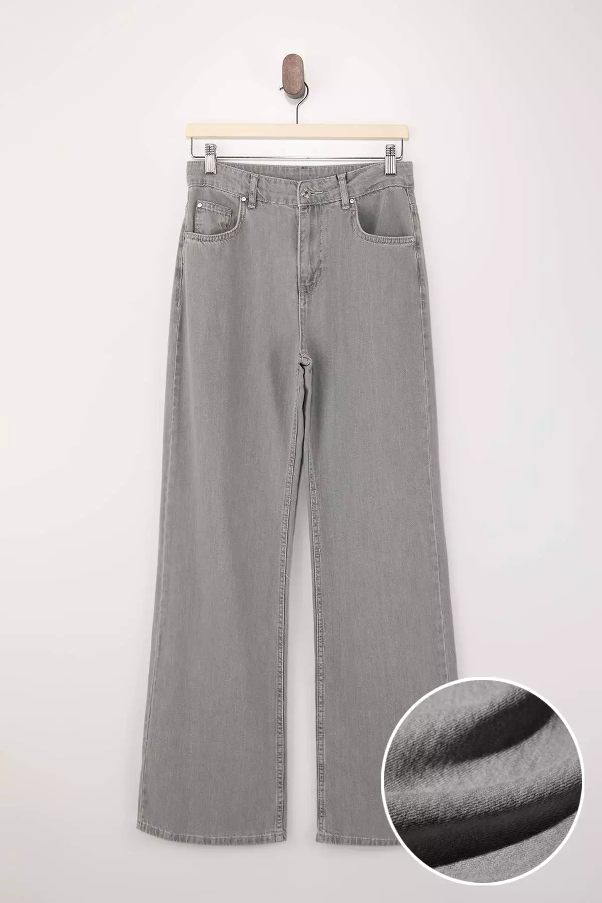 Gray Dumped High Waist Seasonal 1% Cotton Long Length Wi Wide Leg Eans Twoss26Je127
