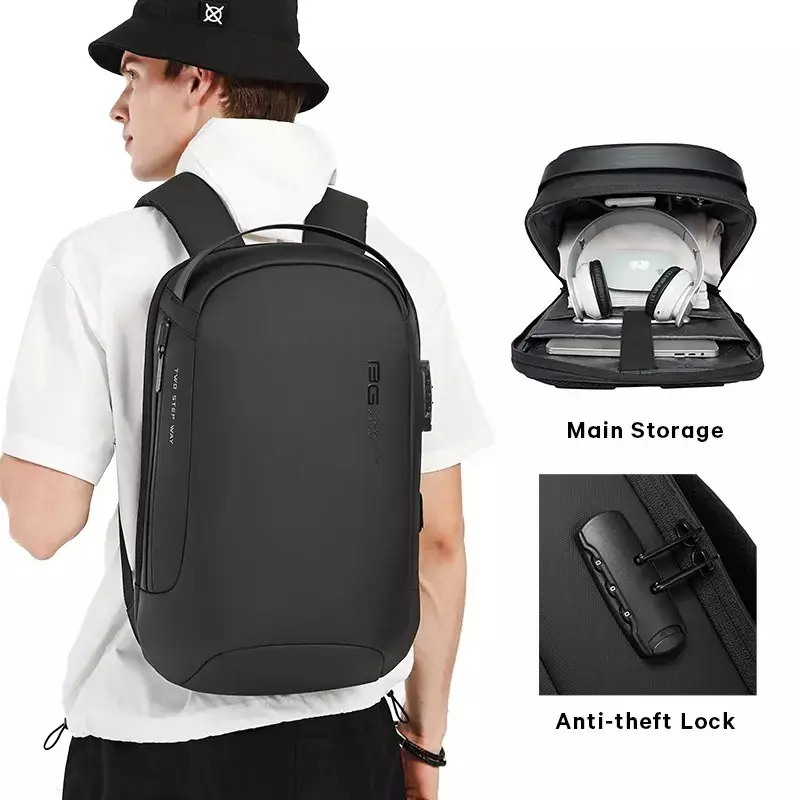 Bange BG7225 Tas Ransel Backpack Laptop Kerja pria 15.6 Inch Anti Theft Lock USB - BLACK