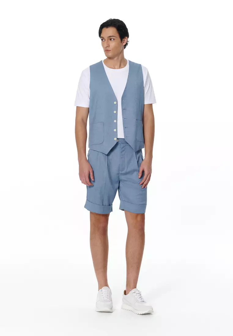 天藍色寬鬆版西裝短褲(可機洗)