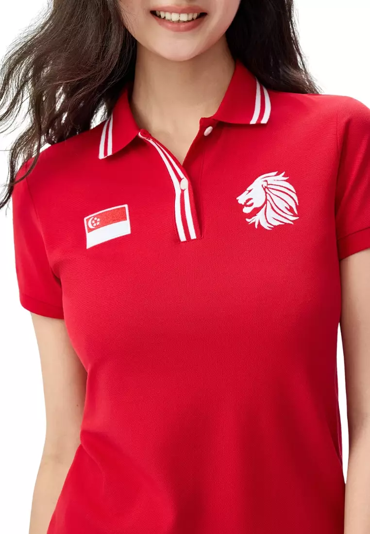 Giordano Women NDP 2026 Collection Cotton Lycra Short Sleeve Embroidery Polo T-Shirt (Singapore National Day Parade)