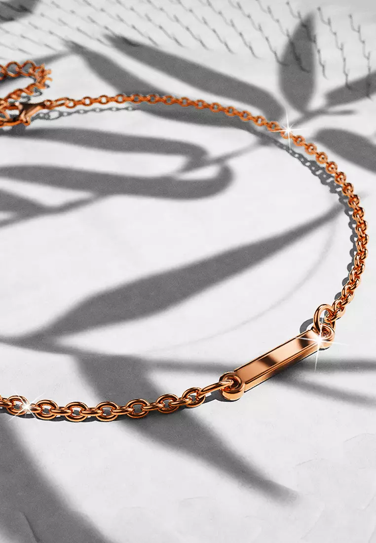 Bold Alphabet Letter Initial Charm Bracelet in Rose Gold Tone - I