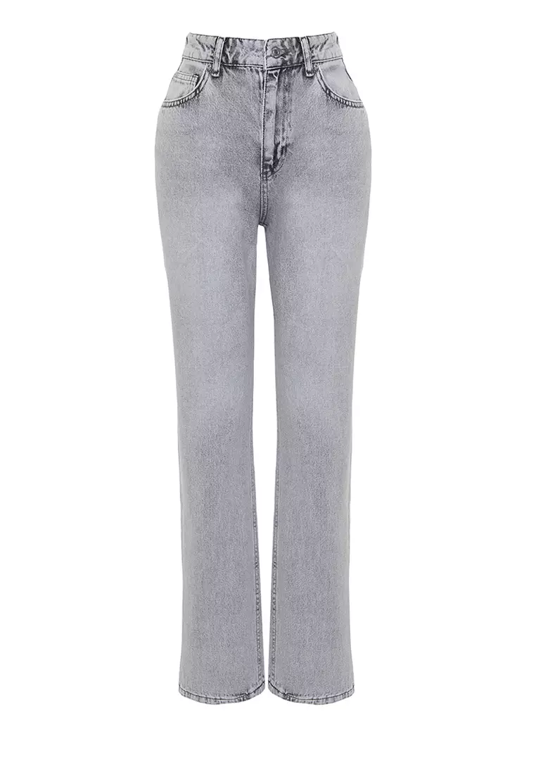 High Waist Long Straight Jeans