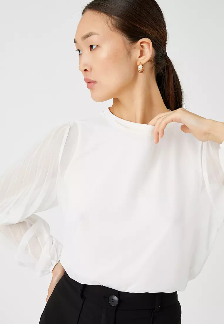 Pleated Sleeves Chiffon Blouse