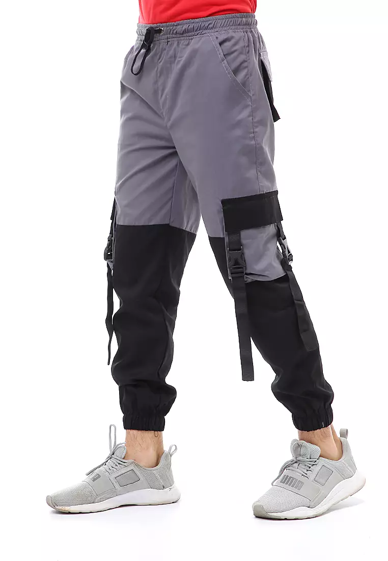 Locko Long Pants Celana Jogger Pria Kombinasi Material Cotton Twill ORIGINAL - Gray Black