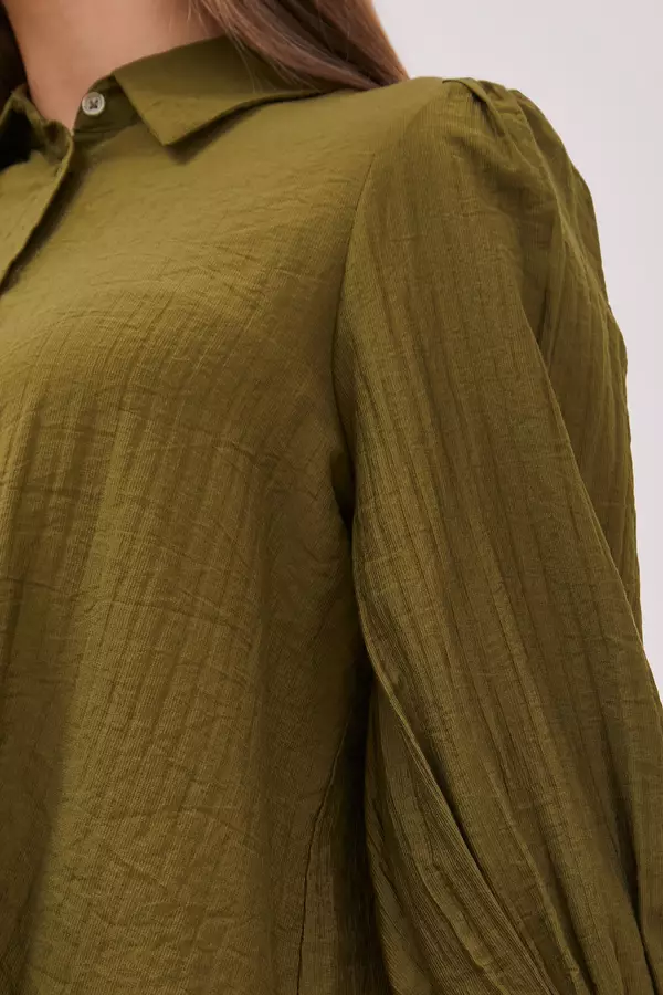 MINIMAL - Baverlie - Blus Motif Garis - Dark Olive Colour Olive_Dark