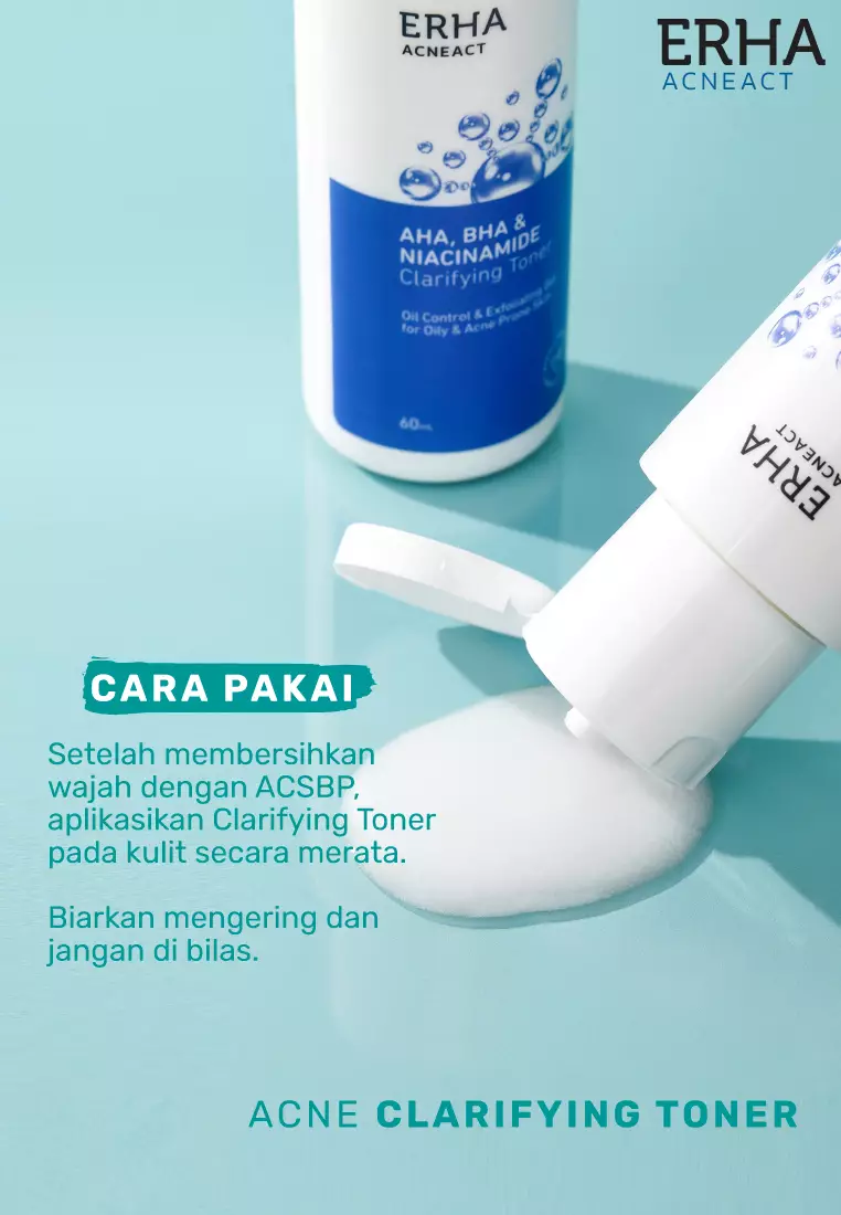 ERHA Acneact AHA BHA & Niacinamide Clarifiying Toner 60ml - Toner Wajah Eksfoliasi  Jerawat & Minyak