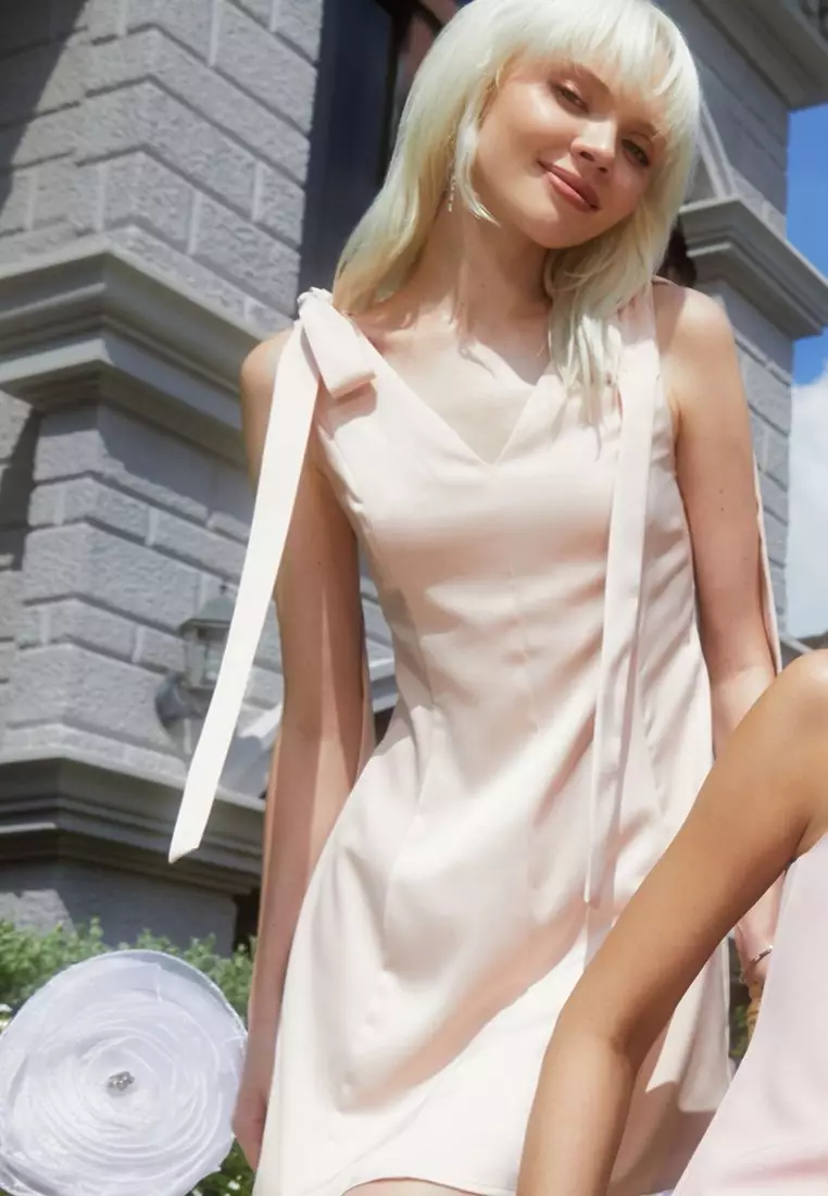 Bow Tie Mini Dress - Light Pink