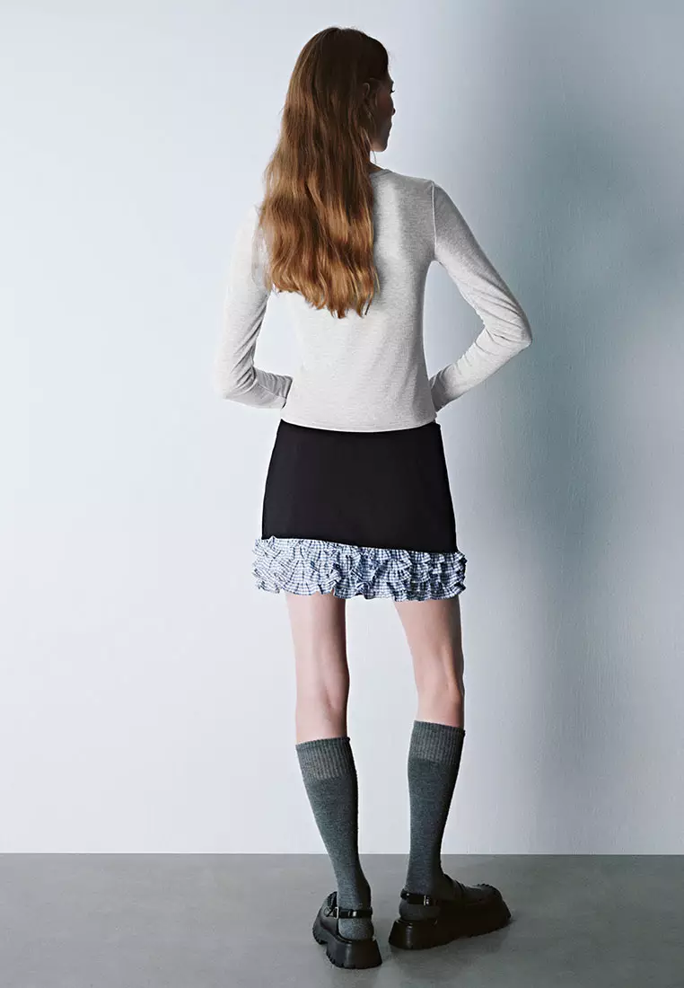 Plain Ribbed Slim-fit Long-sleeved T-shirt