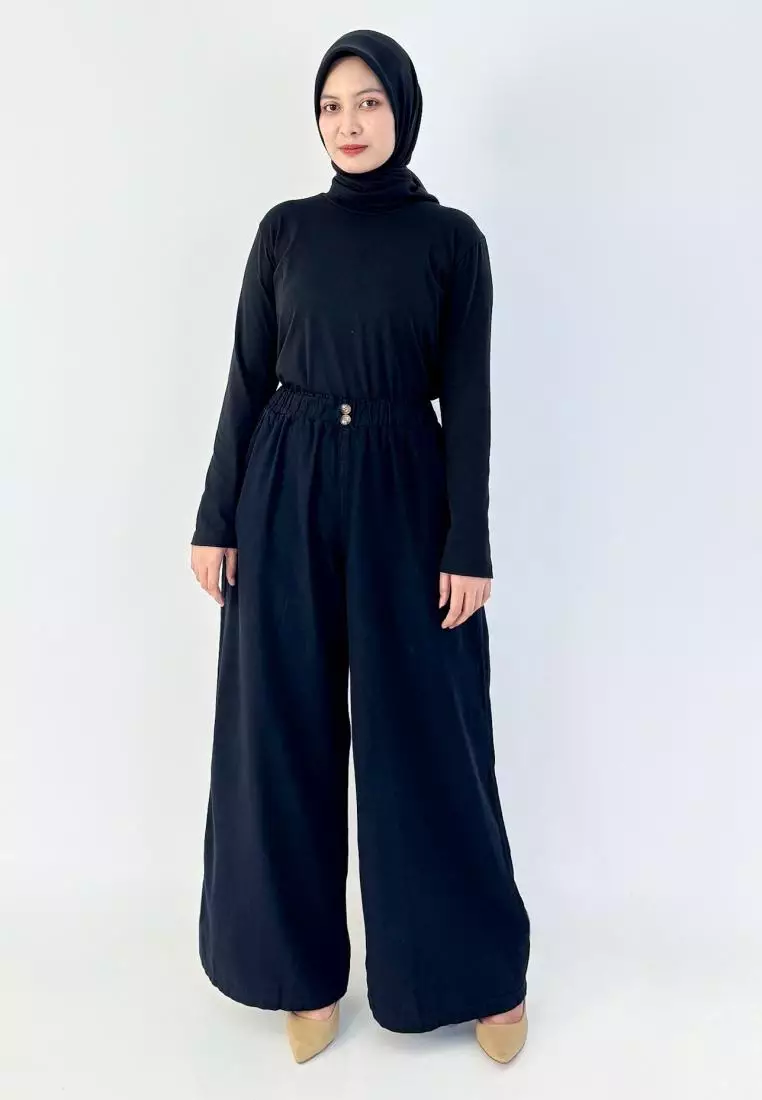 Palazzo Denim Welly (Celana Panjang Bawah Lebar) Panjang 104 cm HITAM