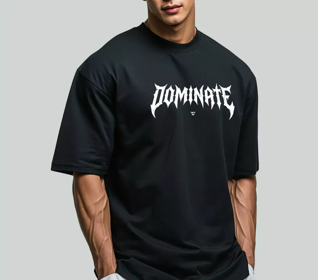 THIRDDAY Kaos Oversize Gym Hybrid Cotton Pria Premium | Kaos Gym & Casual Adem Anti Bau, 240 gsm Tebal Cooling Effect | Dominate Hitam MTZ73