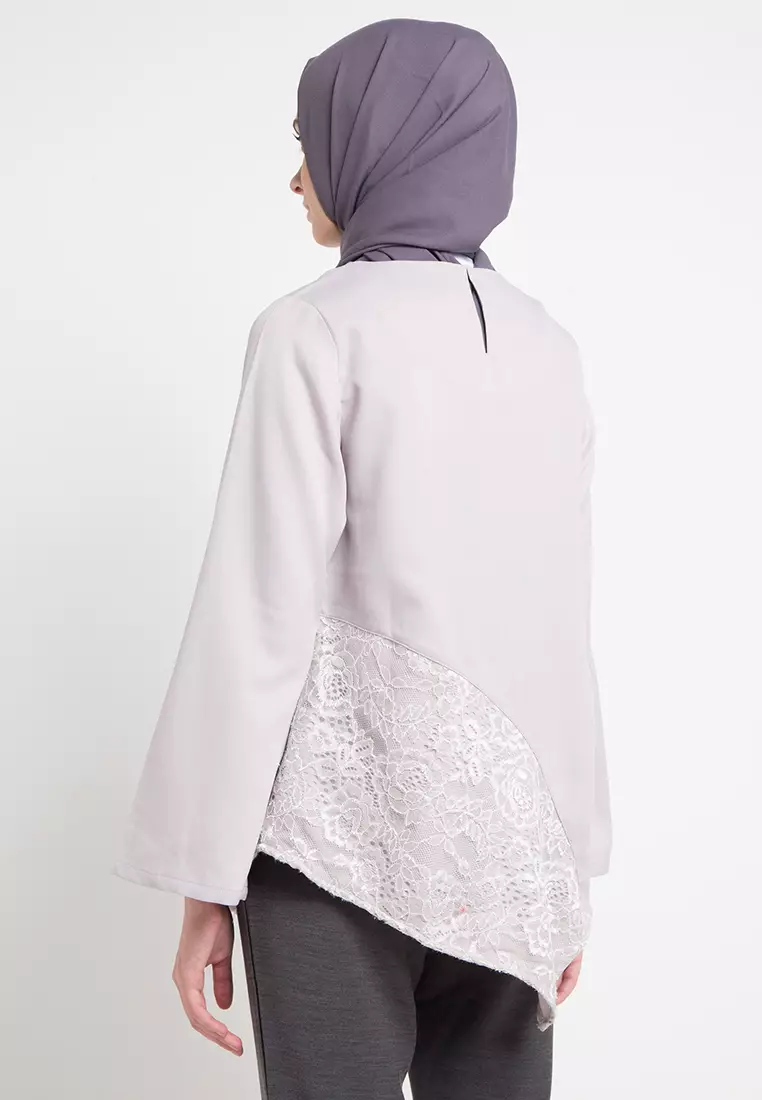 Avah Assymetrical Blouse With Grey Lace