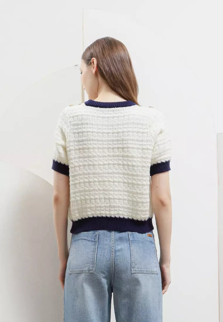 Trendy Button Shoulder Blouse in White