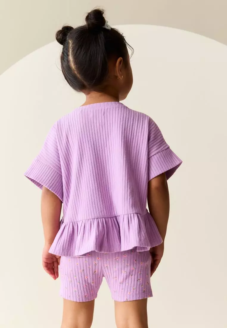 Short Sleeve Ribbed Top and Shorts Set