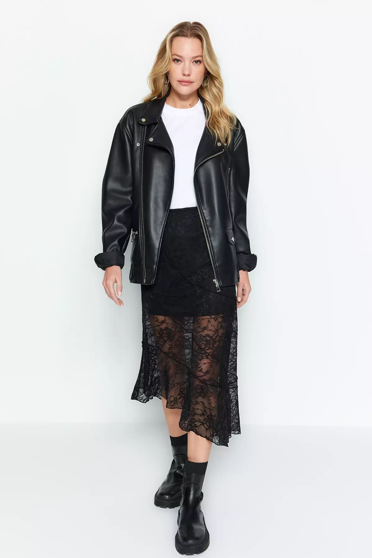 Asymmetrical Lace Midi Skirt