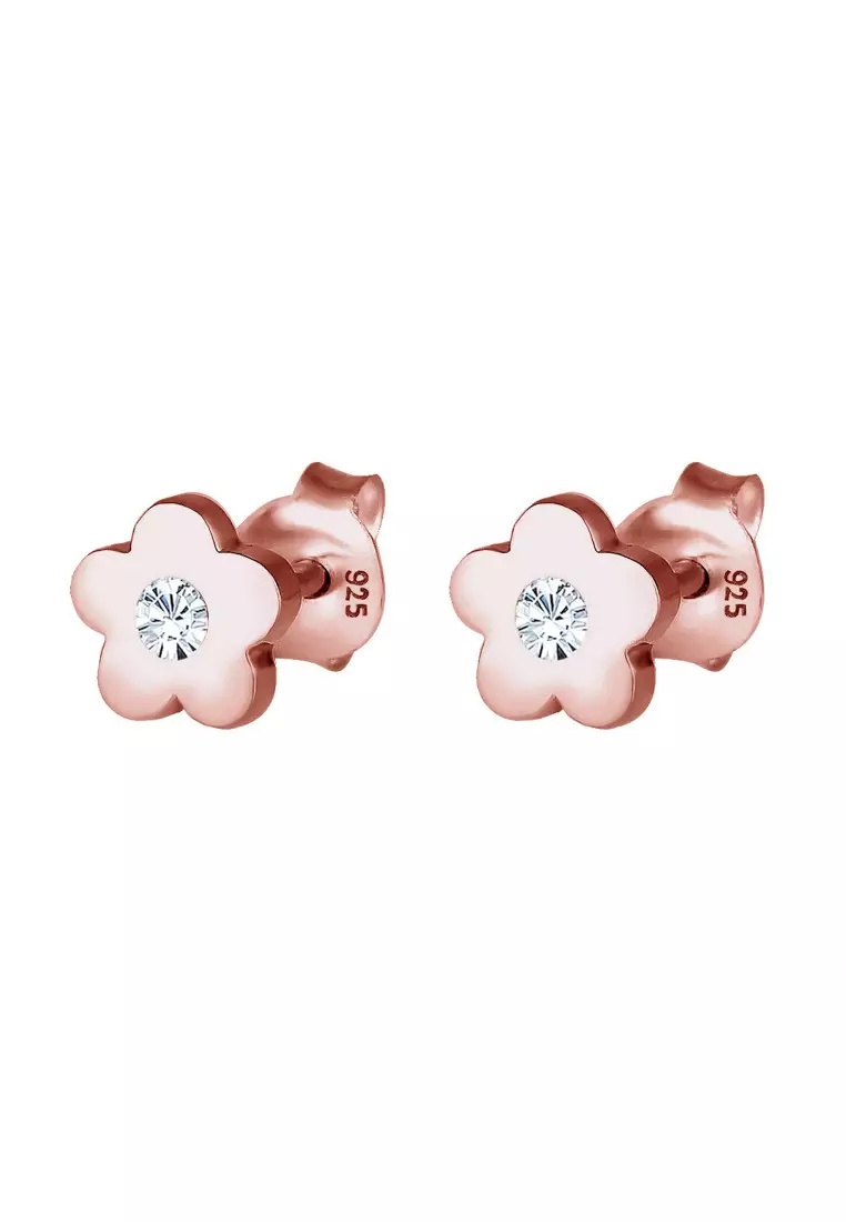 Anting Earrings Perak 925 Lapis Rose Gold Anak Bunga