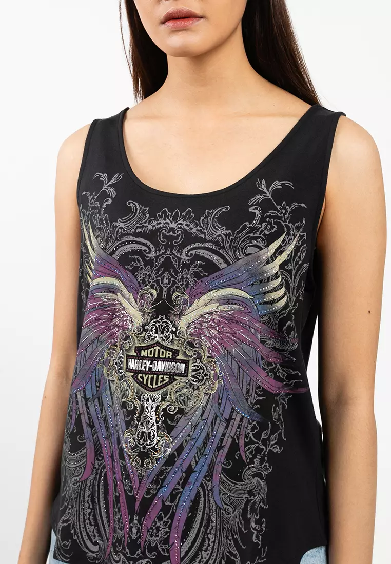 Women's Bling H-D® Moto Wings Laced Back Tank - Harley Black