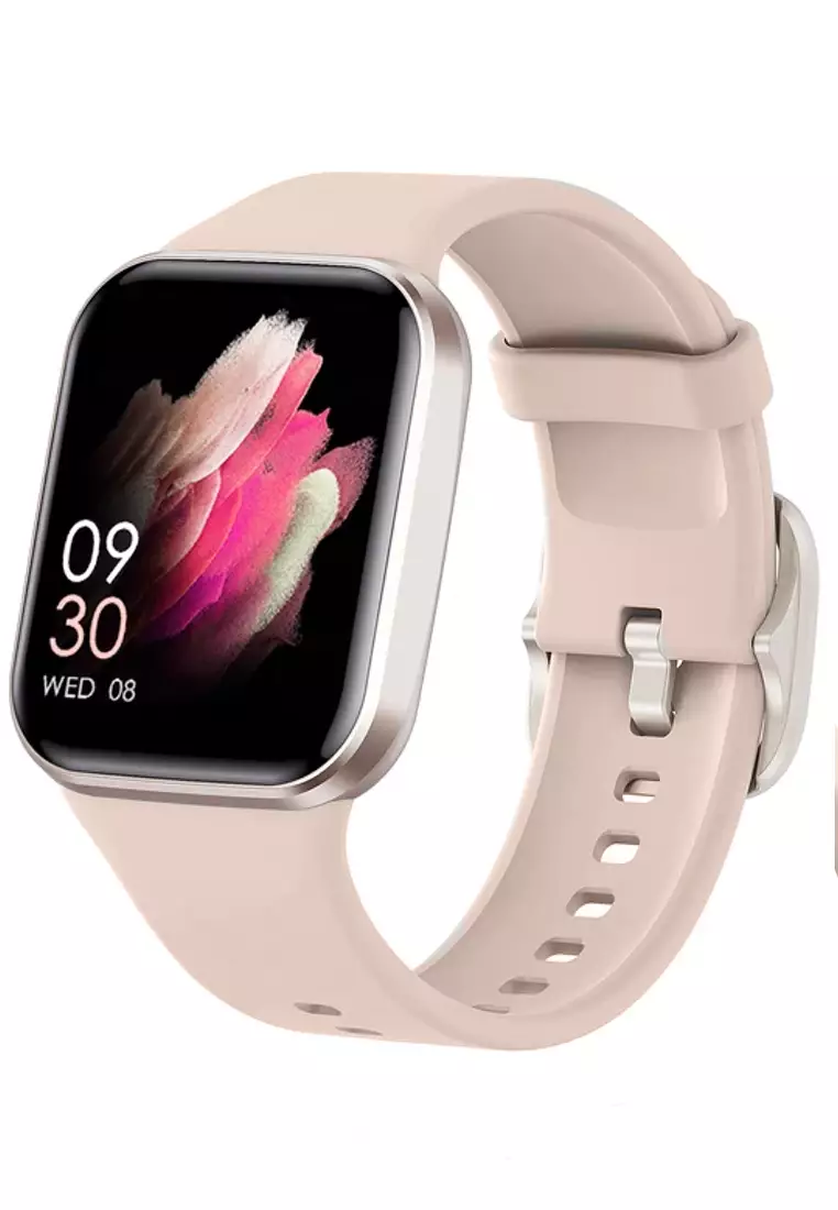 Ladies IOS/Android Silver SmartWatch with Skin Color Rubber Strap