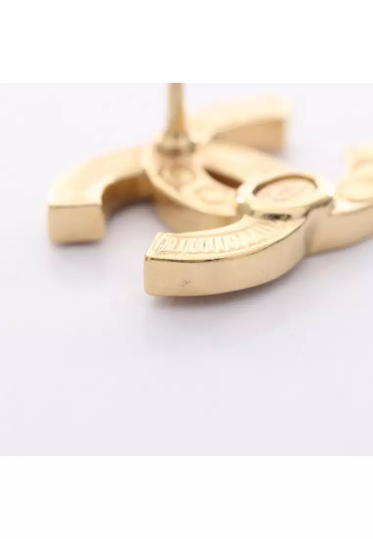 Pre-Loved Chanel coco mark earrings GP Rhinestone gold clear L25K