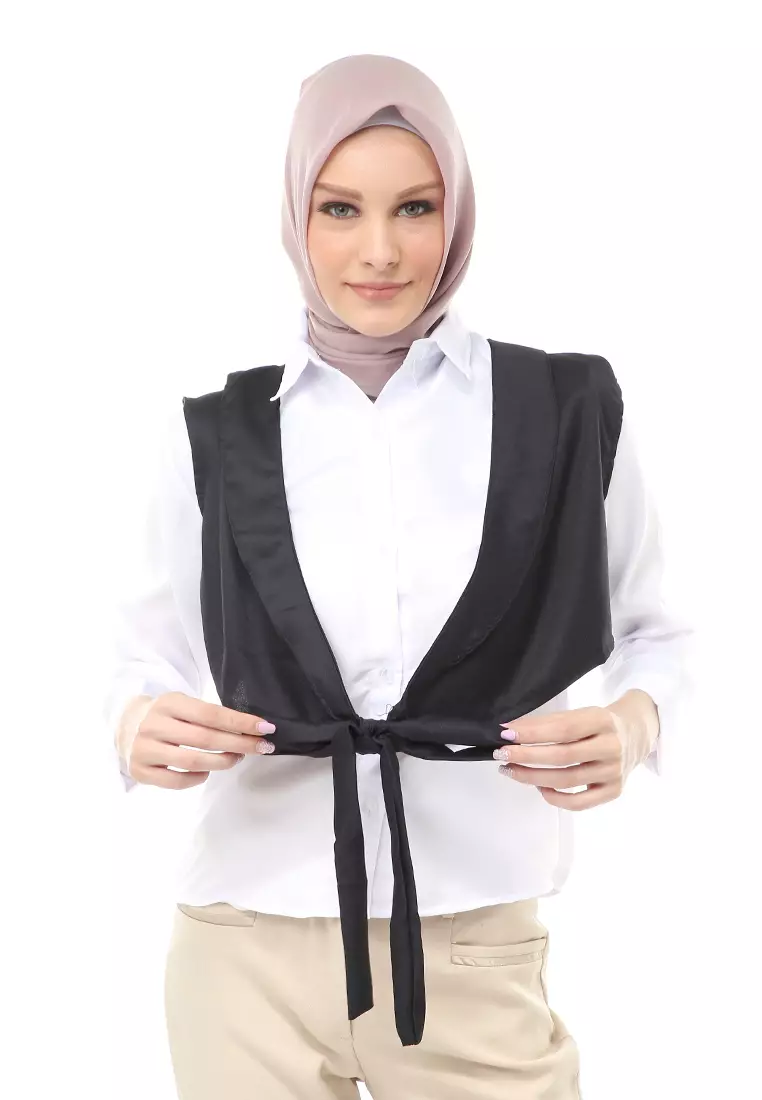 Atasan Blouse Long Sleeve Wanita Muslimah Motif Polos Regular Fit - Black