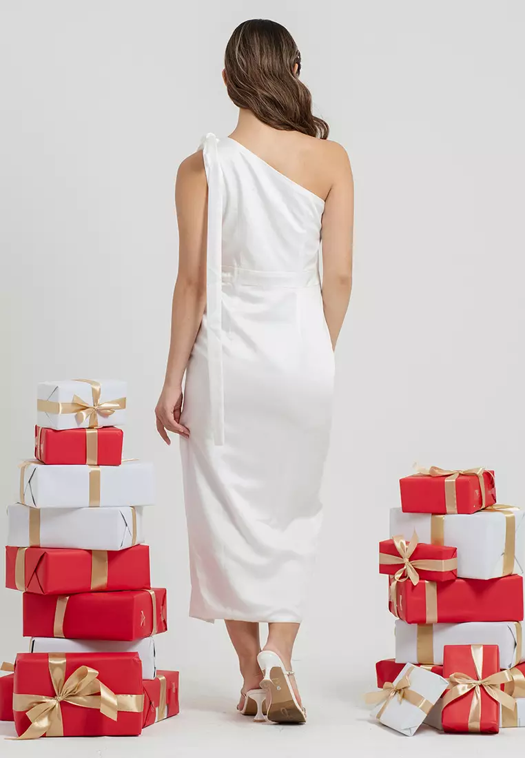 Faith One Shoulder Tulip Dress in White