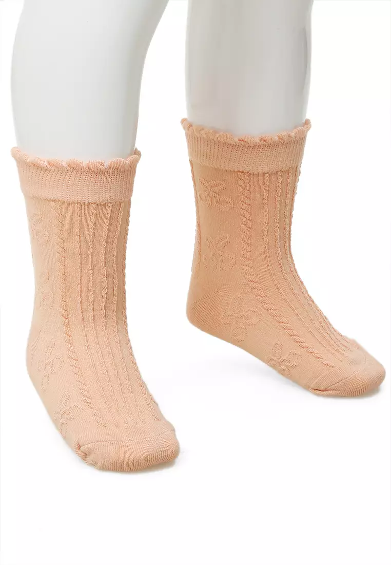 Candie Kaos Kaki Anak Wanita Motif Cherry Children's Socks Comportable Material Cotton ORIGINAL - Peach