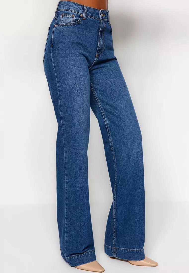 Waist Detail High Waist 90's Wide Leg Jeans