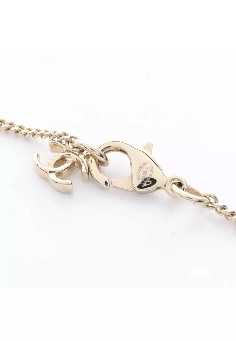 Pre-Loved Chanel coco mark star necklace GP Rhinestone Silver gold clear B25A
