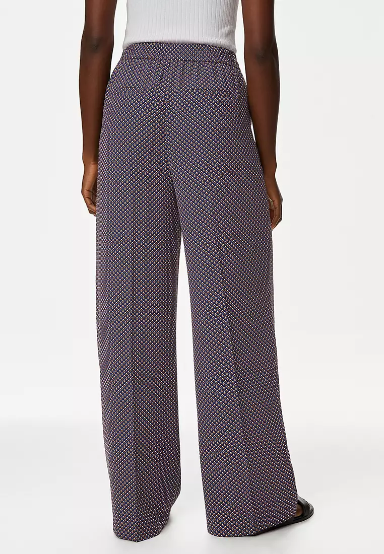 Geometric Drawstring Wide Leg Trousers