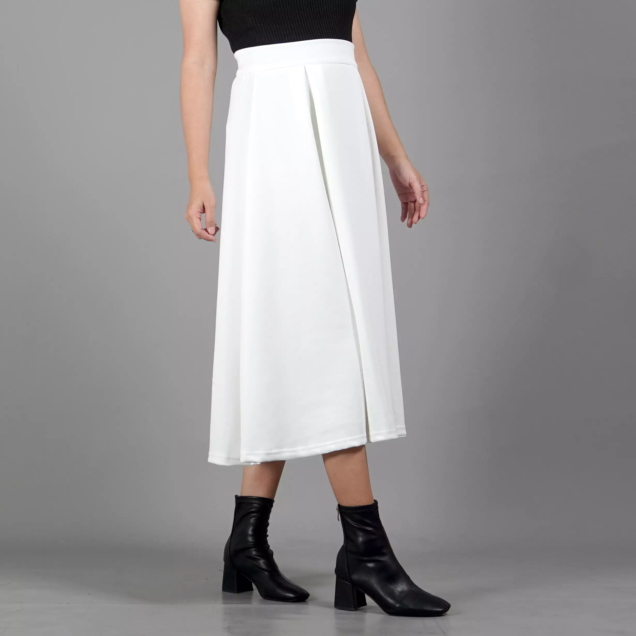  REBECA Rok 3/4 Rok Korean Style Flare Skirt A Line - PUTIH