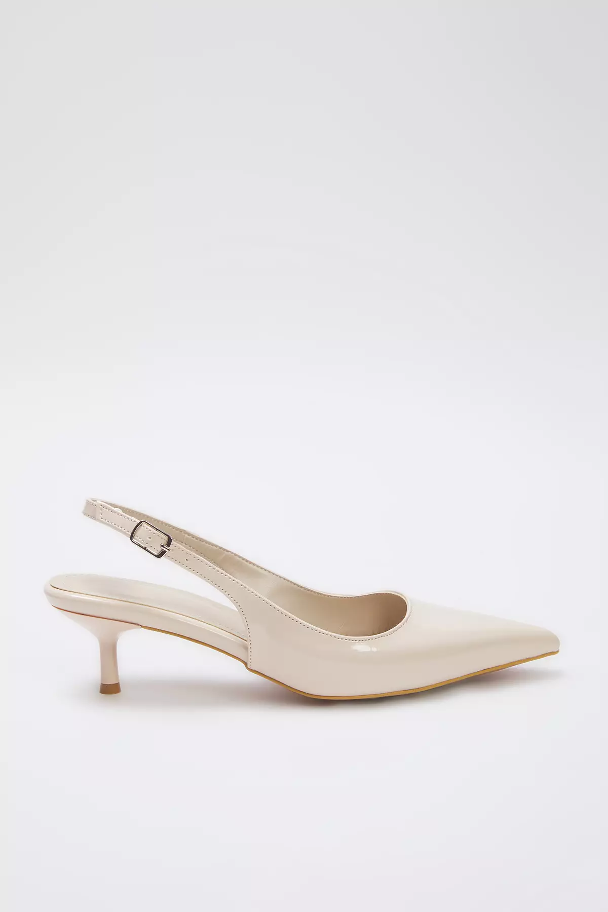 Beige Patent Leather Pointed Toe Kitten Heels Women Classic Heels Shoes Takss25To00005