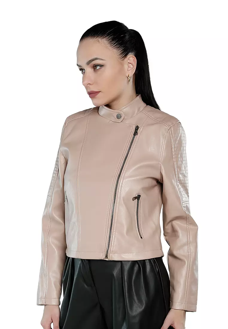Deep Blush Faux Leather Biker Jacket