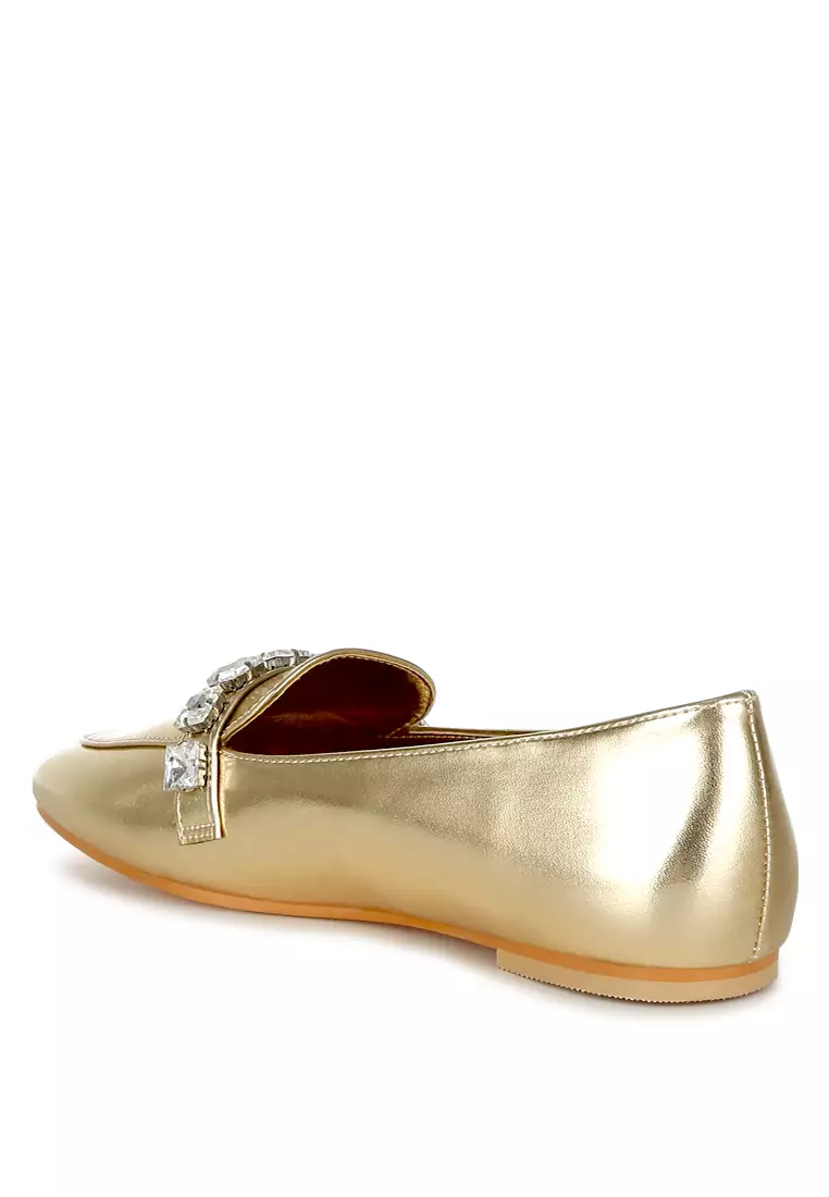 Sepatu Tali Diamante Metalik Berwarna Emas