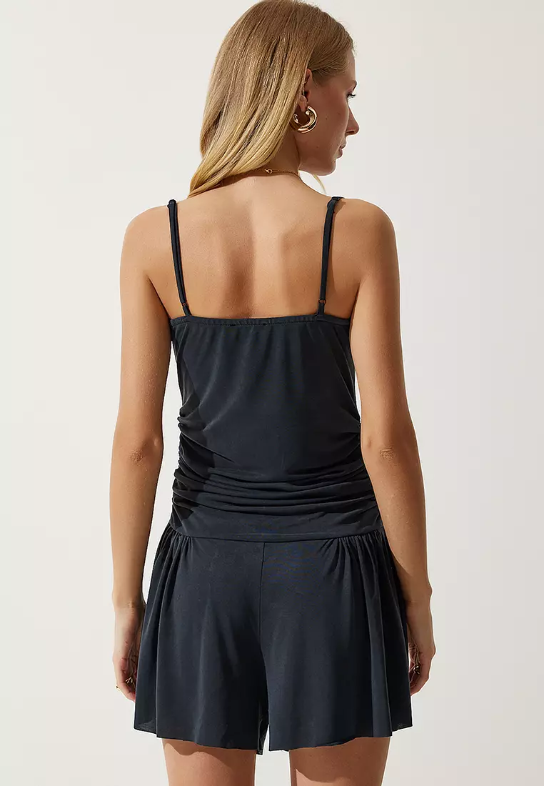 Cotton Cowl Neck Ruched Cami Top