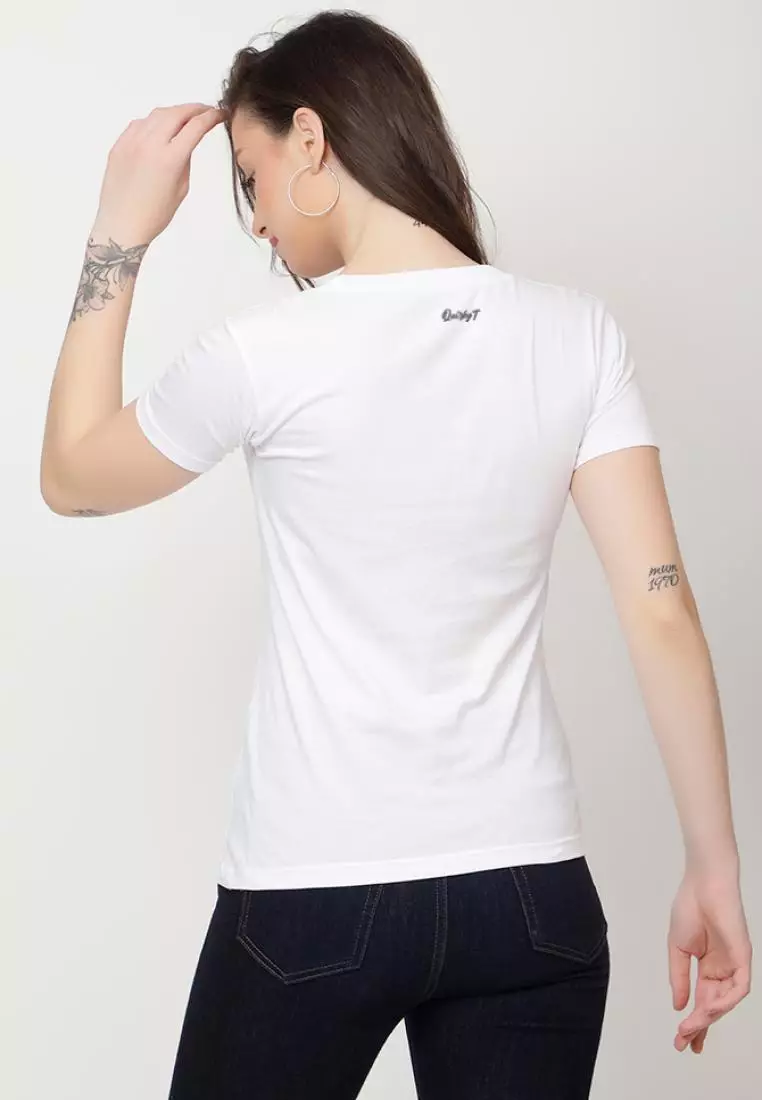 SF 印花休闲短袖时尚白色棉质休闲图案印花 T 恤/T 恤