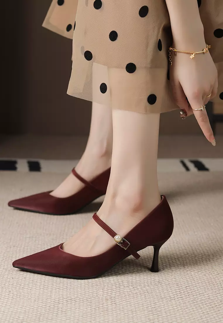 6CM Pearl Strap Satin Wedding Heels XJ3356-3