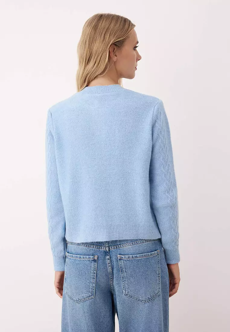 Light Blue Hair Knit Button Detailed Soft Textured Knitwear Cardigan Twoaw26Hi00040