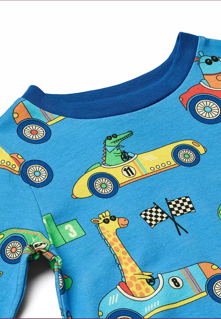 Long-sleeved top with race cars
