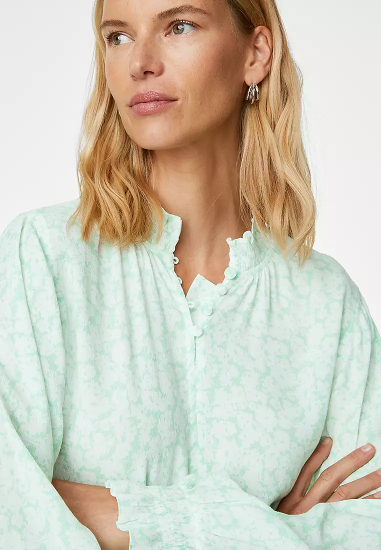 Floral High Neck Relaxed Longline Blouse