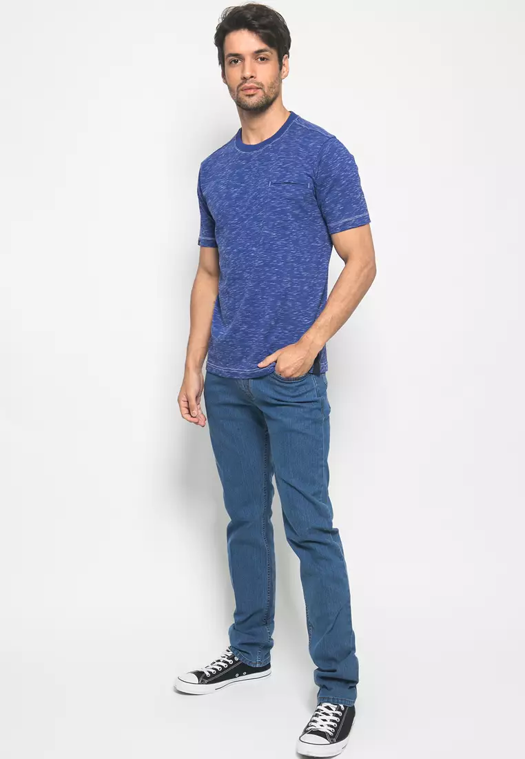 Johnwin - Kaos Casual - Garis - Biru - Slim Fit - ATS.623.M309.01.C-S/S