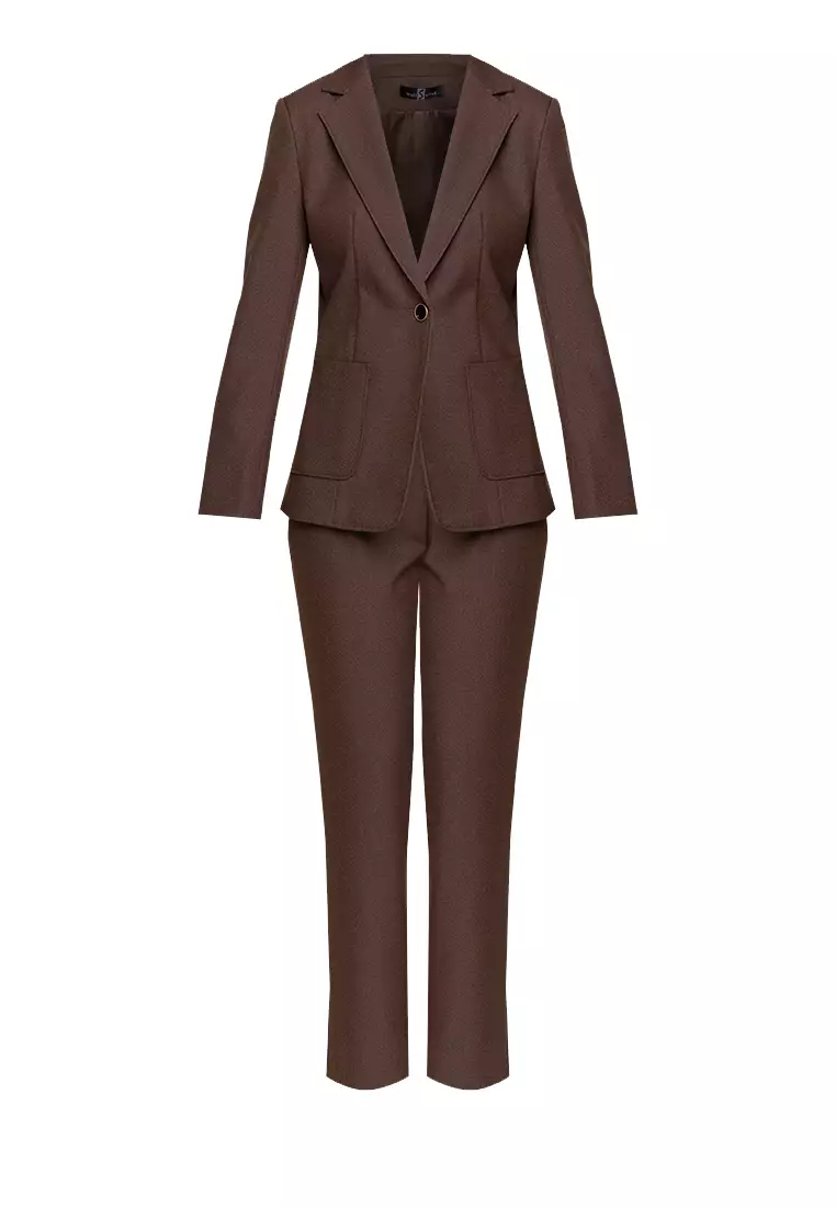 Slit Cuff Textured Suit Blazer with Pants