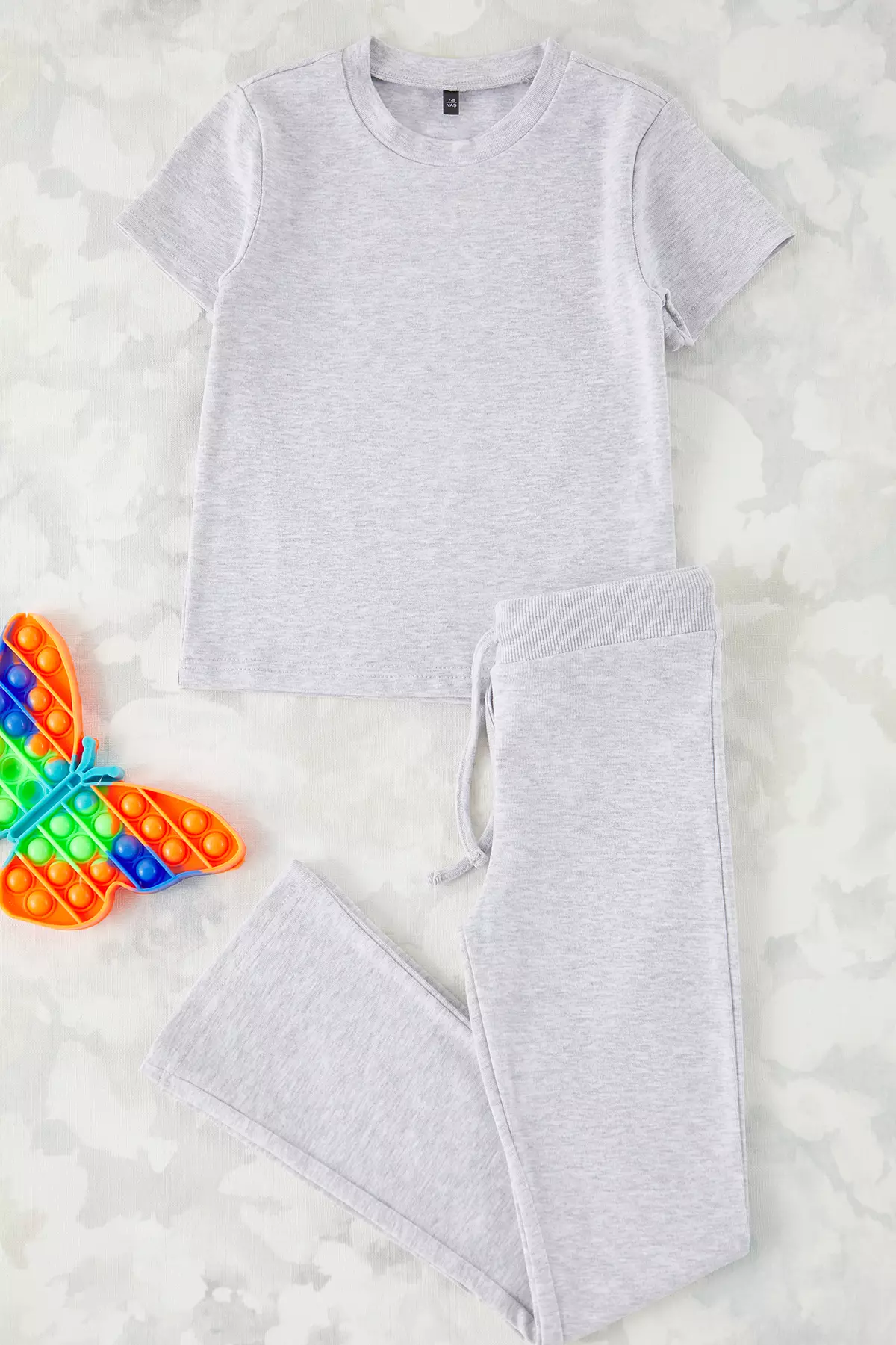 Gray Melange Girl's Kaftan 100% Cotton Basic Flare Sleeve Fits Your Sleeve